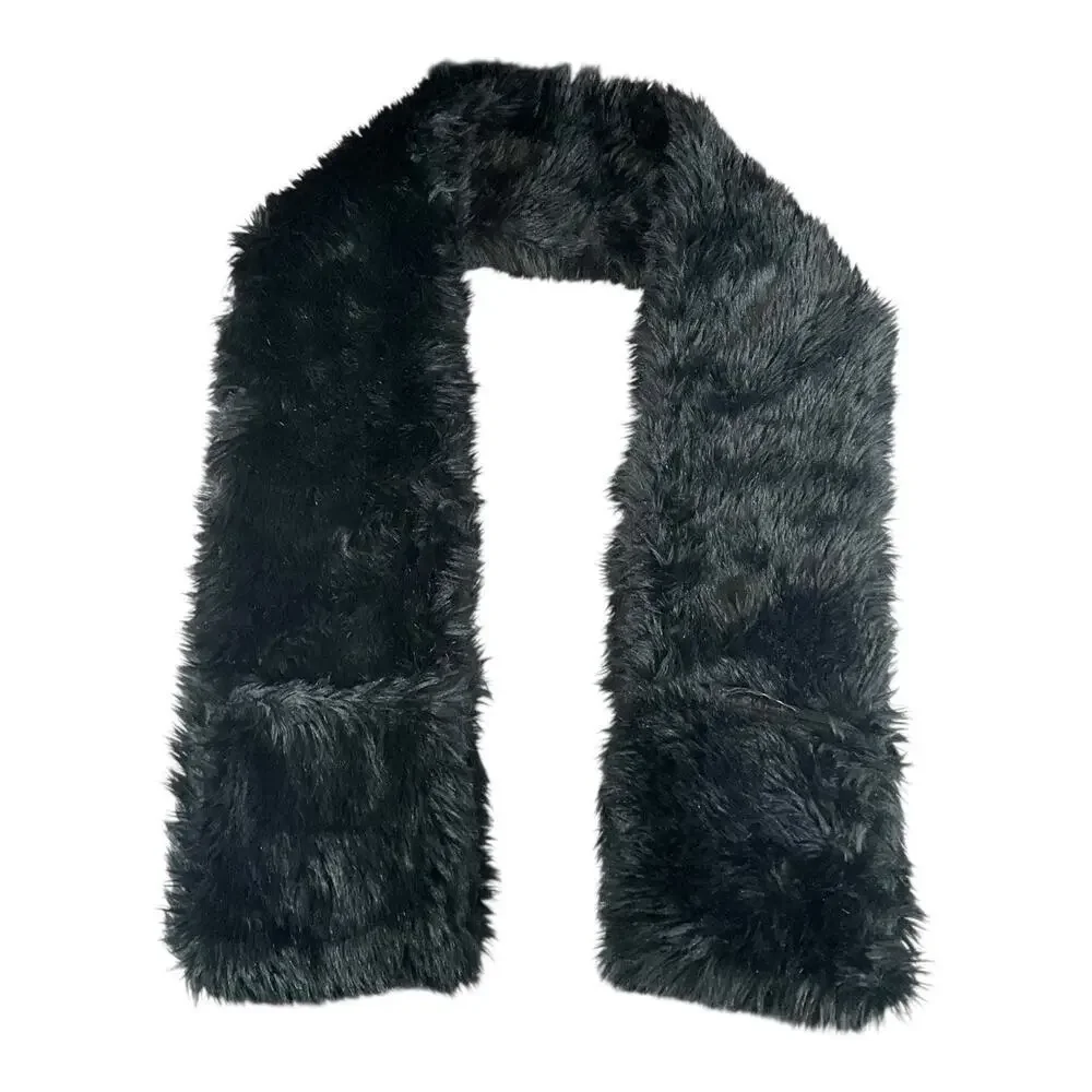 Winter Glam INC Black Faux Fur Stole Shawl Wrap w/ Pockets One Size Quiet Luxury